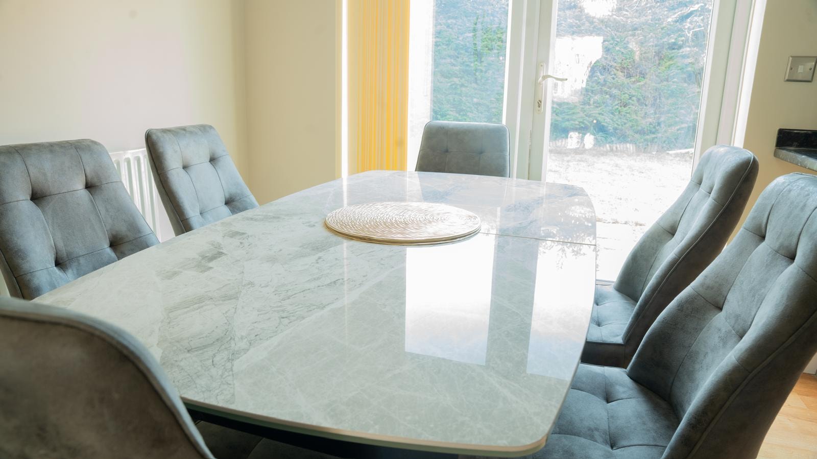 Marble dining table with 6 chairs
